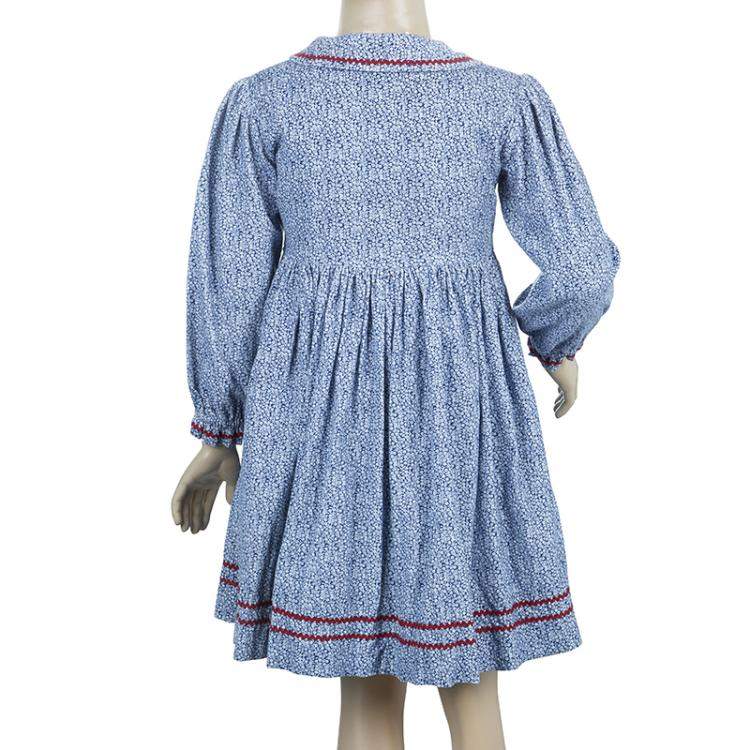 Pre Owned Oscar de la Renta Blue Floral Print Corduroy Long Sleeve Dress 5 Yrs