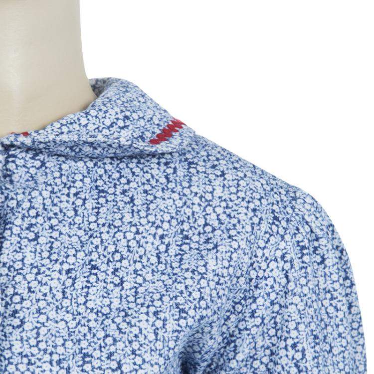 Pre Owned Oscar de la Renta Blue Floral Print Corduroy Long Sleeve Dress 5 Yrs