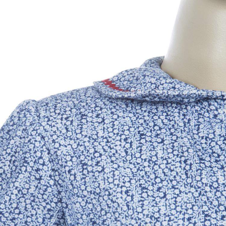 Pre Owned Oscar de la Renta Blue Floral Print Corduroy Long Sleeve Dress 5 Yrs