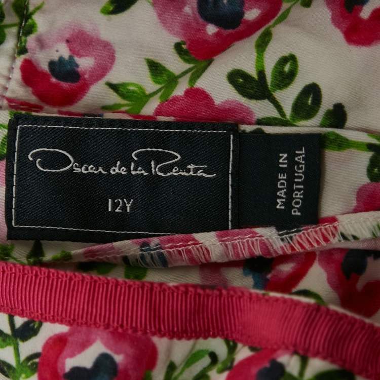 Pre Owned Oscar de la Renta Kids Pink Floral Print Cotton Sleeveless Dress 12 Yrs