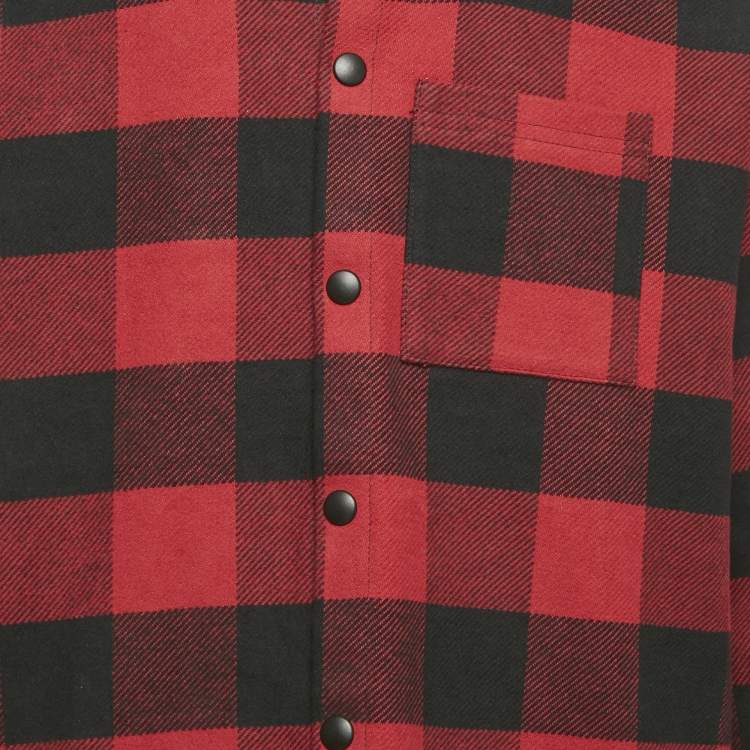 Pre Owned Palm Angels Kids Red/Black Checks Cotton Hooded Shirt 12Yrs