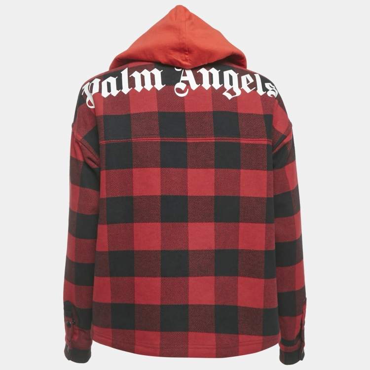Pre Owned Palm Angels Kids Red/Black Checks Cotton Hooded Shirt 12Yrs