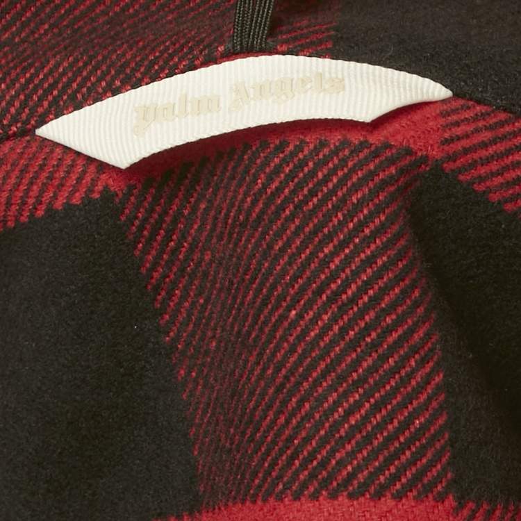 Pre Owned Palm Angels Kids Red/Black Checks Cotton Hooded Shirt 12Yrs