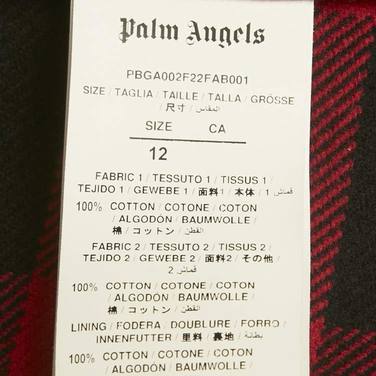 Pre Owned Palm Angels Kids Red/Black Checks Cotton Hooded Shirt 12Yrs