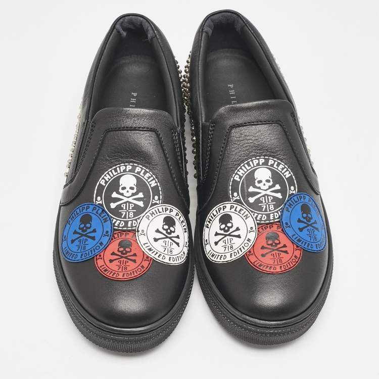 Pre Owned Philipp Plein Black Leather Studded Medicine Sneakers Size 35