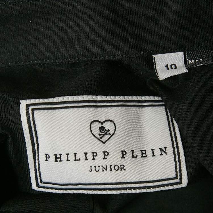 Pre Owned Philipp Plein Junior Black Cotton Button Front Shirt 10 Yrs