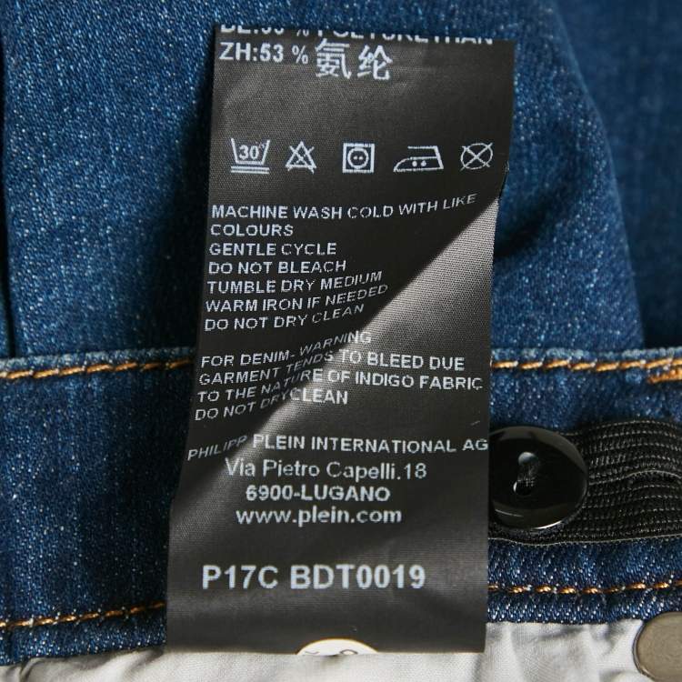 Pre Owned Philipp Plein Kids Blue Ripped Denim Jeans 6 Yrs Waist 22"