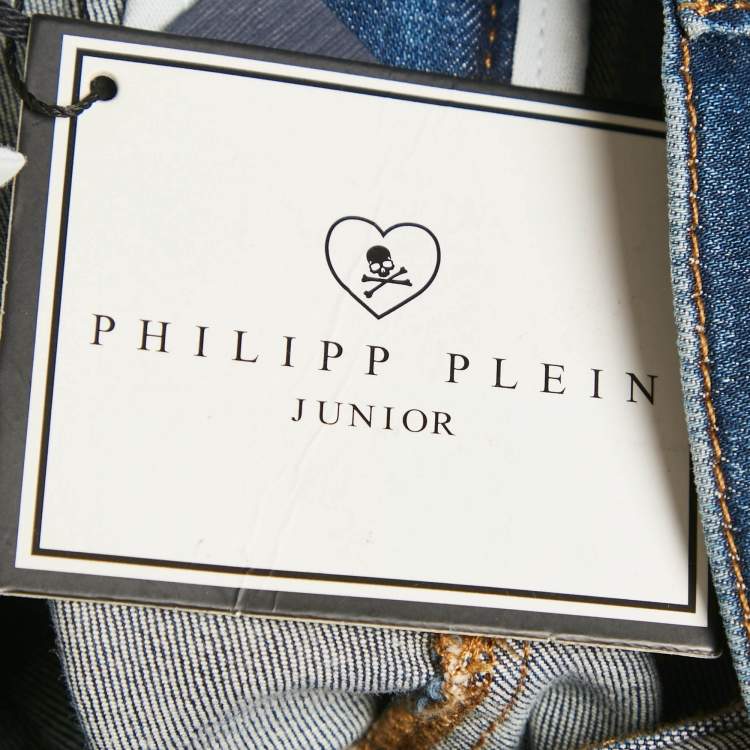 Pre Owned Philipp Plein Kids Blue Ripped Denim Jeans 6 Yrs Waist 22"