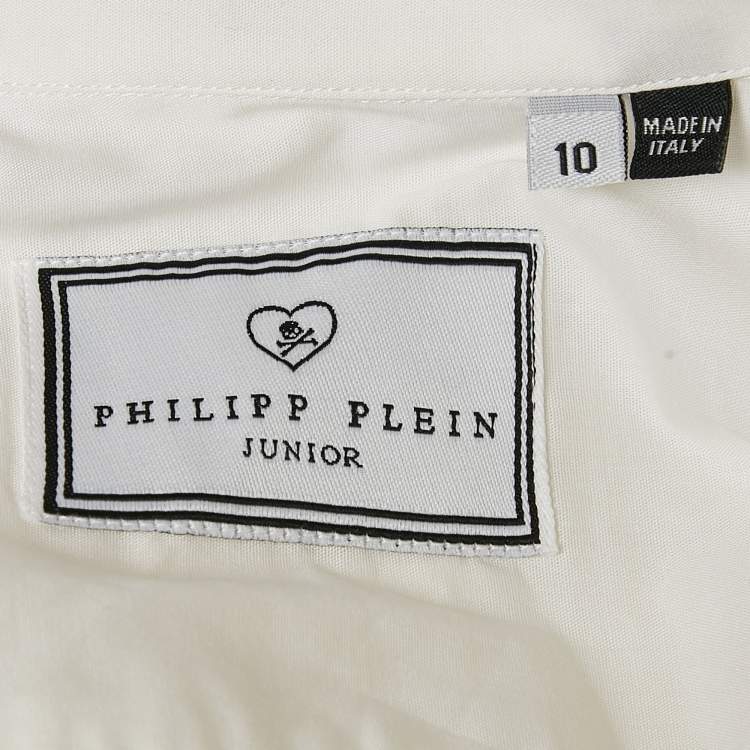 Pre Owned Philipp Plein Junior White Cotton Little Boss Shirt 10 Yrs 