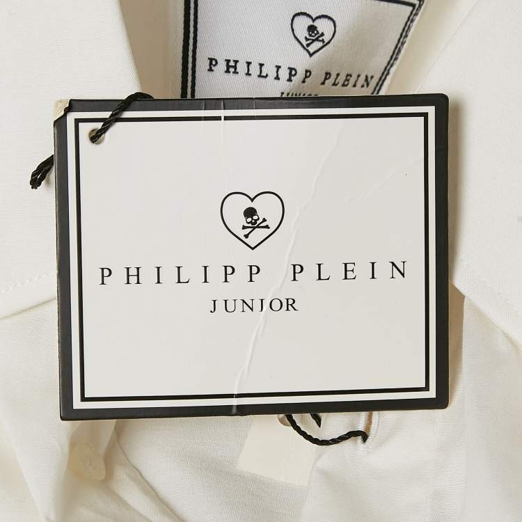 Pre Owned Philipp Plein Junior White Cotton Little Boss Shirt 10 Yrs 