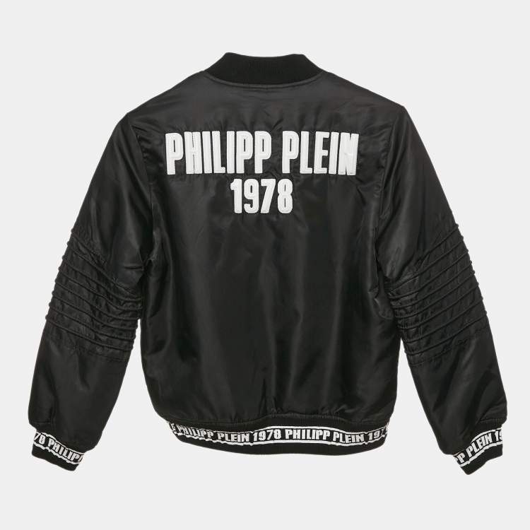 Pre Owned Philipp Plein Junior Black Nylon Zip-Up Jacket 10 Yrs 