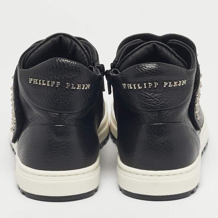 Pre Owned Philipp Plein Black Leather Skyler High Top Sneakers Size 37