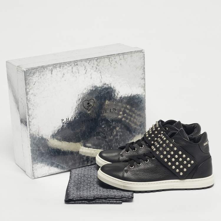 Pre Owned Philipp Plein Black Leather Skyler High Top Sneakers Size 37