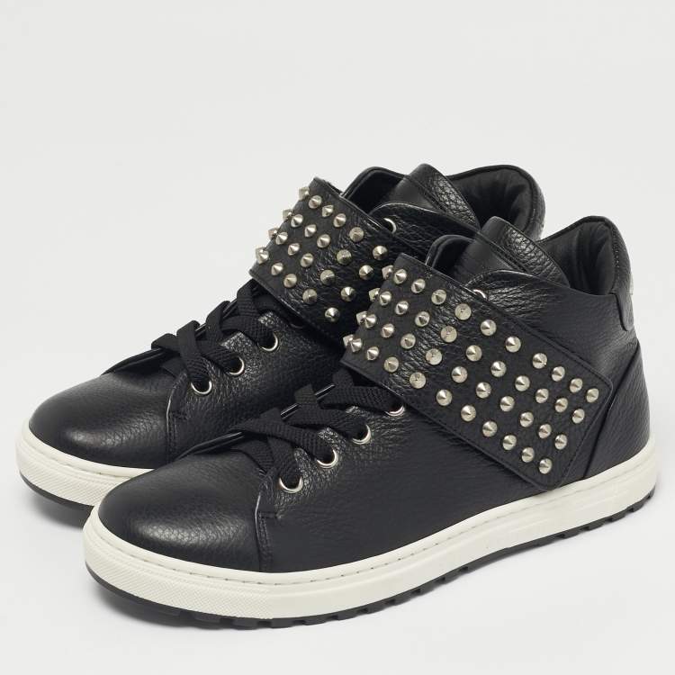 Pre Owned Philipp Plein Black Leather Skyler High Top Sneakers Size 37