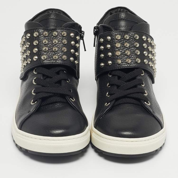 Pre Owned Philipp Plein Black Leather Skyler High Top Sneakers Size 37