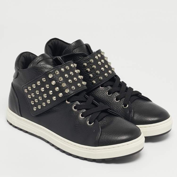 Pre Owned Philipp Plein Black Leather Skyler High Top Sneakers Size 37