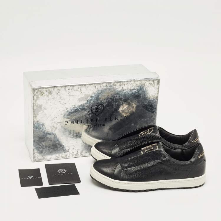 Pre Owned Philipp Plein Black Leather Studded Elles Sneakers Size 35