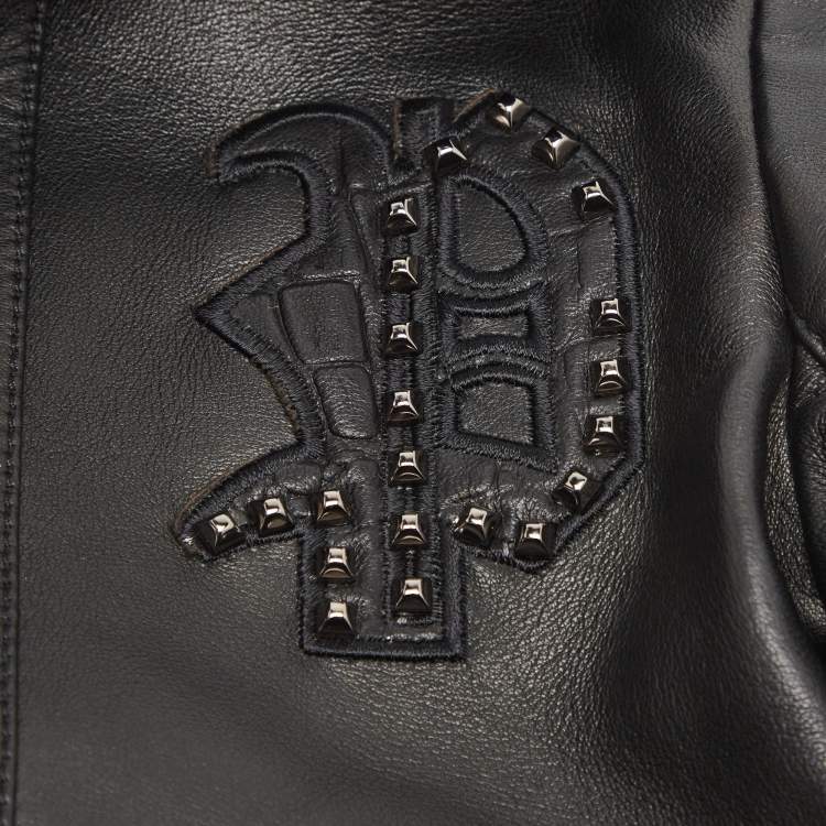 Pre Owned Philipp Plein Junior Black Studded Textured Leather Detail Jacket 8 Yrs 