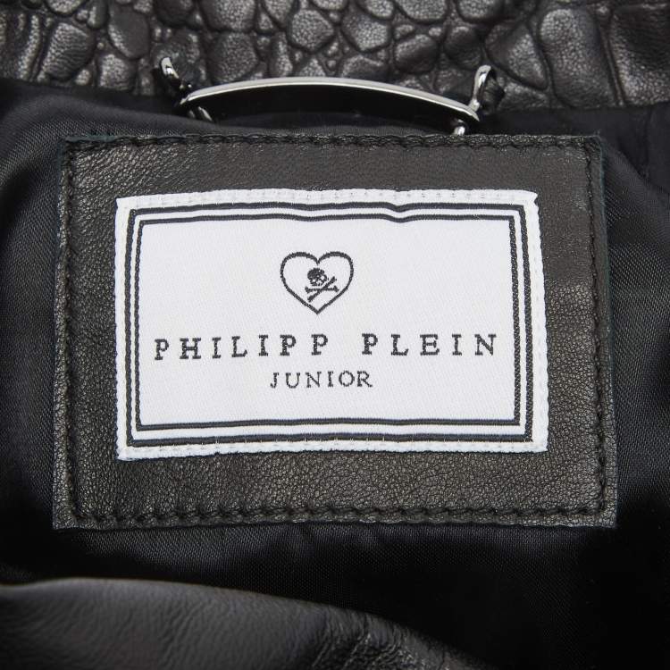 Pre Owned Philipp Plein Junior Black Studded Textured Leather Detail Jacket 8 Yrs 