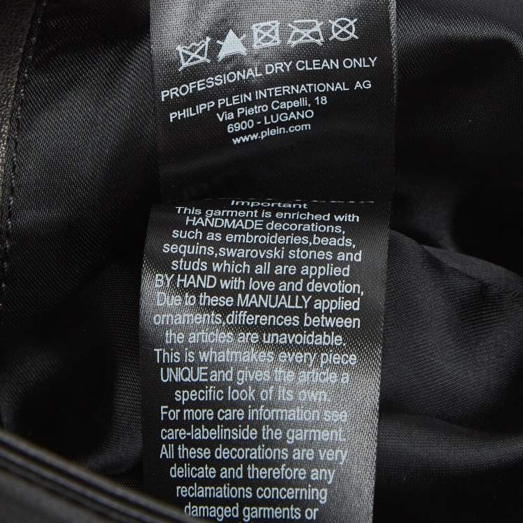 Pre Owned Philipp Plein Junior Black Studded Textured Leather Detail Jacket 8 Yrs 