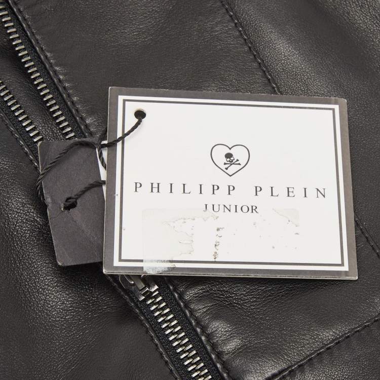 Pre Owned Philipp Plein Junior Black Studded Textured Leather Detail Jacket 8 Yrs 