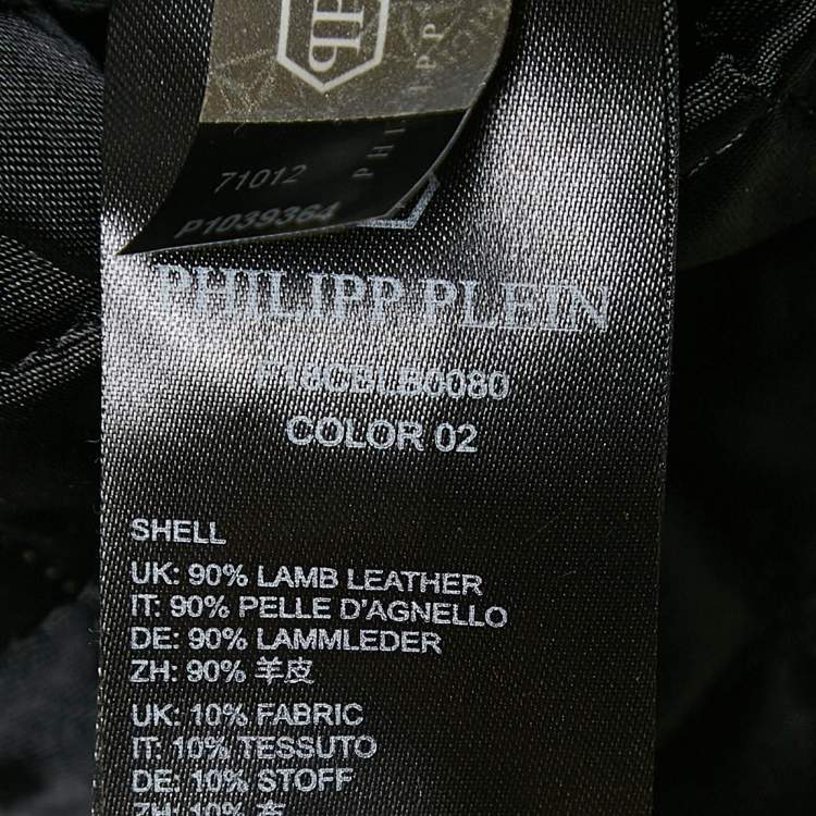 Pre Owned : Philipp Plein Junior Black Studded Leather Detachable Hood Biker Jacket 8 Yrs