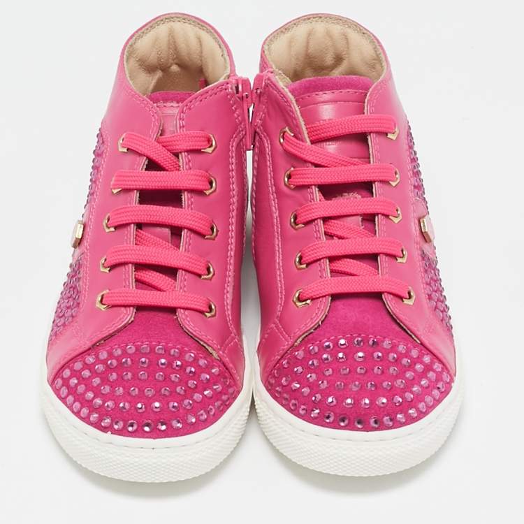 Pre Owned Philipp Plein Pink Suede Crystal Embellished High Top Sneakers Size 29