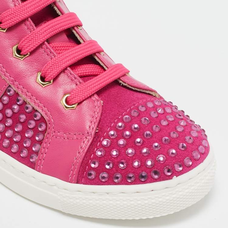Pre Owned Philipp Plein Pink Suede Crystal Embellished High Top Sneakers Size 29