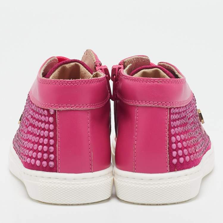 Pre Owned Philipp Plein Pink Suede Crystal Embellished High Top Sneakers Size 29