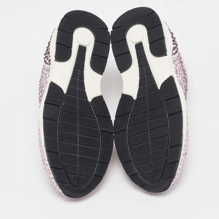 Pre Owned Philipp Plein Metallic Pink/White Leather and Suede Crystal Embellished Klarissa Sneakers Size 29