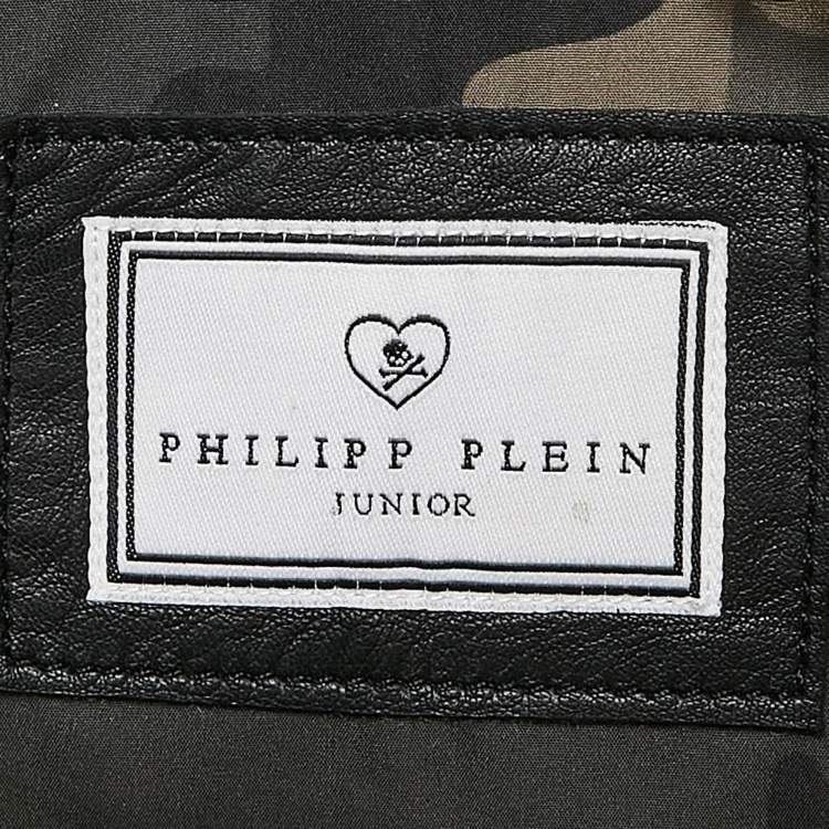 Pre Owned Philipp Plein Junior Black Applique Leather Detail Zip-Up Jacket 8 Yrs
