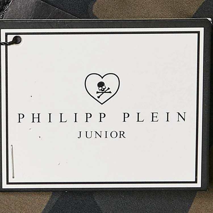 Pre Owned Philipp Plein Junior Black Applique Leather Detail Zip-Up Jacket 8 Yrs