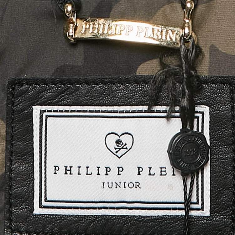 Pre Owned Philipp Plein Junior Black Applique Leather Detail Zip-Up Jacket 8 Yrs