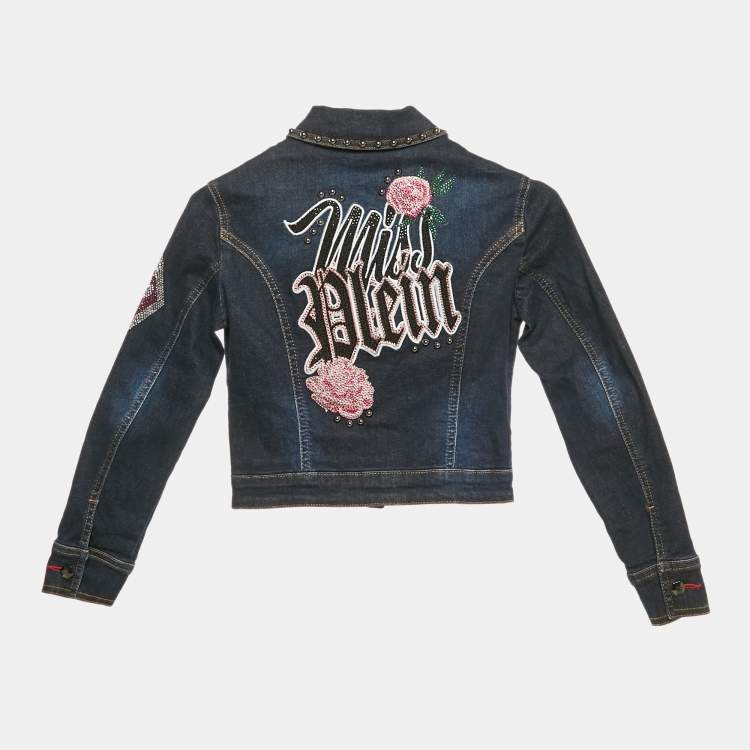 Pre Owned Philipp Plein Junior Navy Blue Embellished Denim Carla Jacket 6 Yrs 