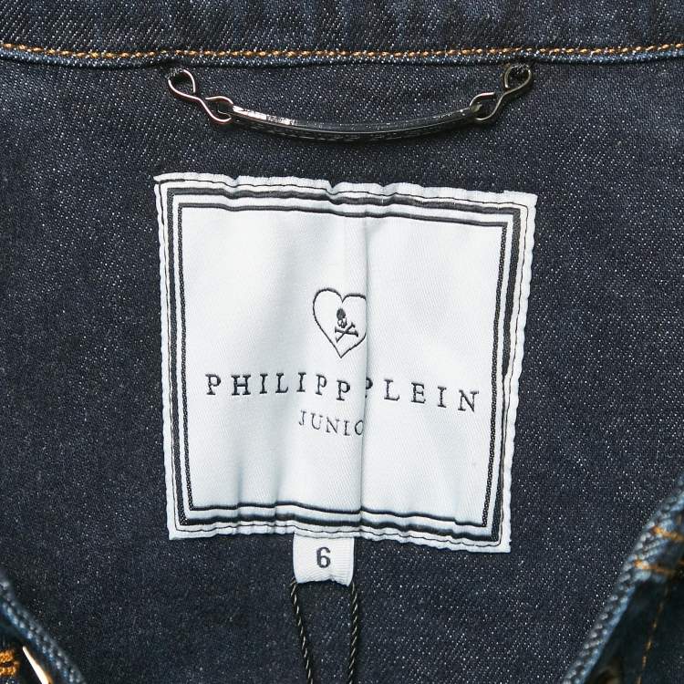 Pre Owned Philipp Plein Junior Navy Blue Embellished Denim Carla Jacket 6 Yrs 