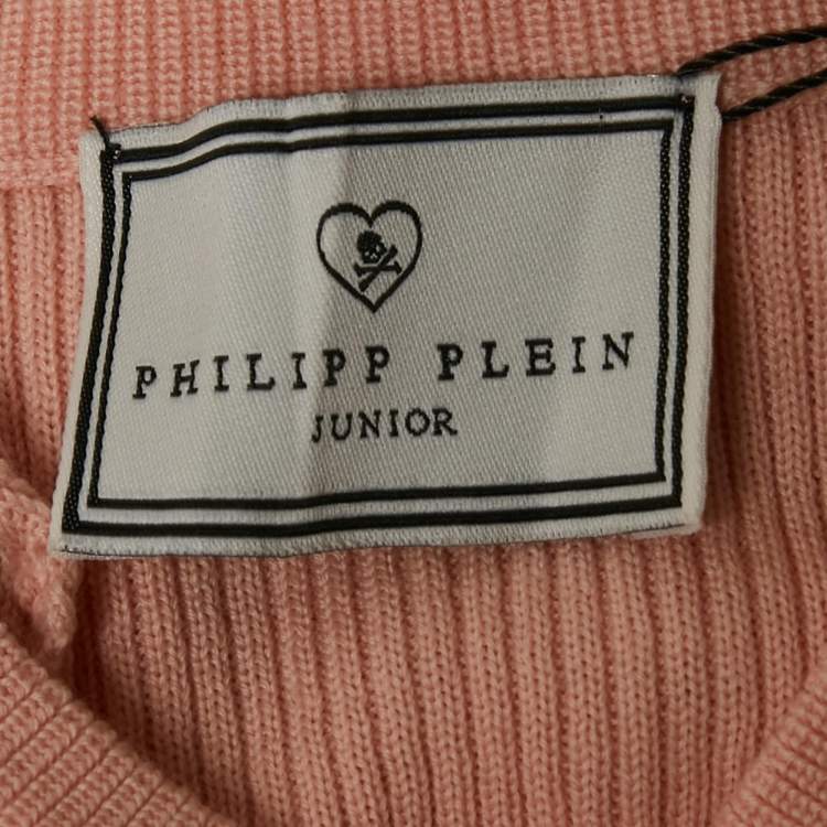 Pre Owned Philipp Plein Junior Pink Crystal Embellished Rib Knit Day Dress 6 Yrs