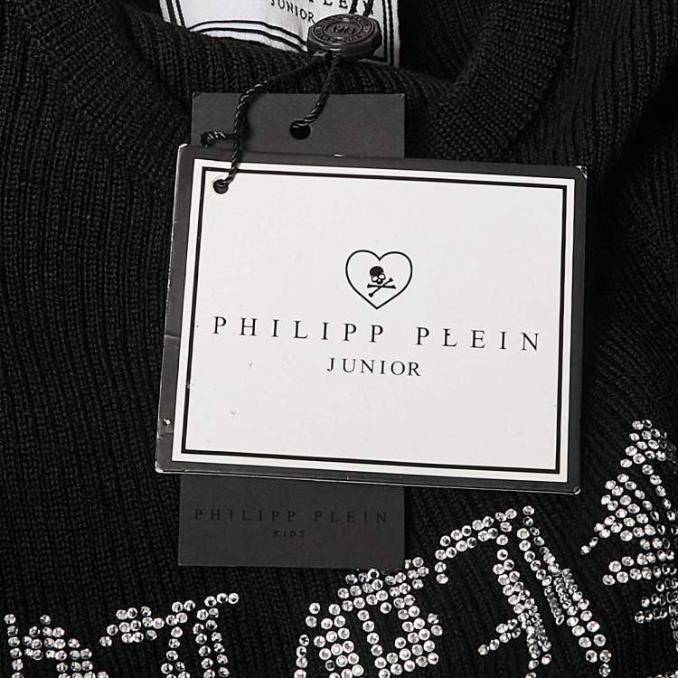 Pre Owned Philipp Plein Junior Black Crystal Embellished Rib Knit Day Dress 8 Yrs
