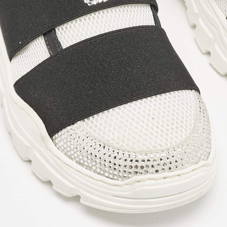 Pre Owned Philipp Plein White Mesh and Suede Crystal Embellished Runner Statement Sneakers Size 32