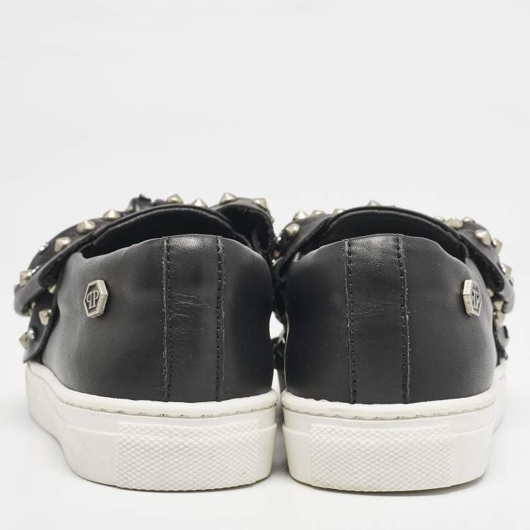 Pre Owned Philipp Plein Black Leather Studded Diana Sneakers Size 31
