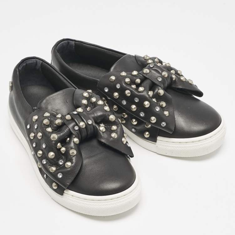 Pre Owned Philipp Plein Black Leather Studded Diana Sneakers Size 31