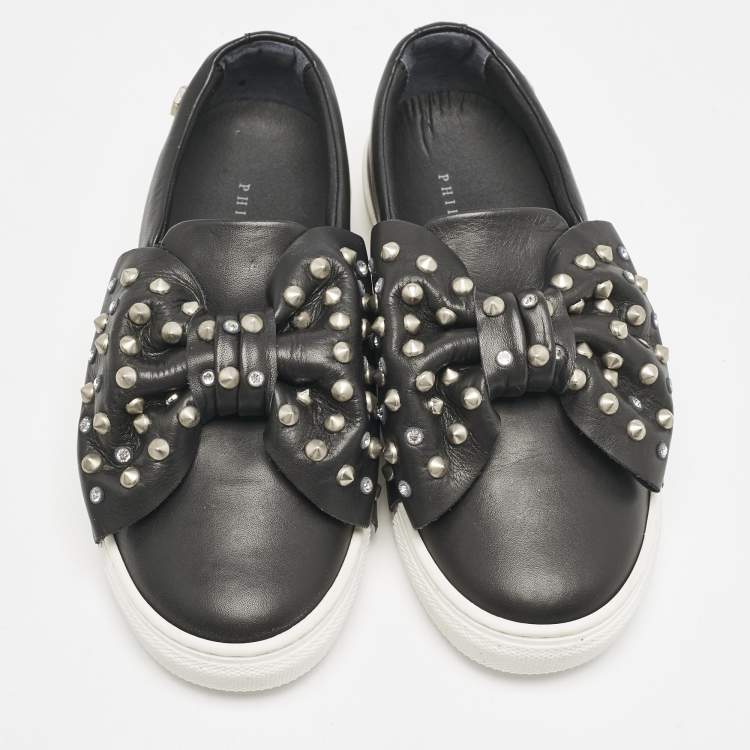 Pre Owned Philipp Plein Black Leather Studded Diana Sneakers Size 31