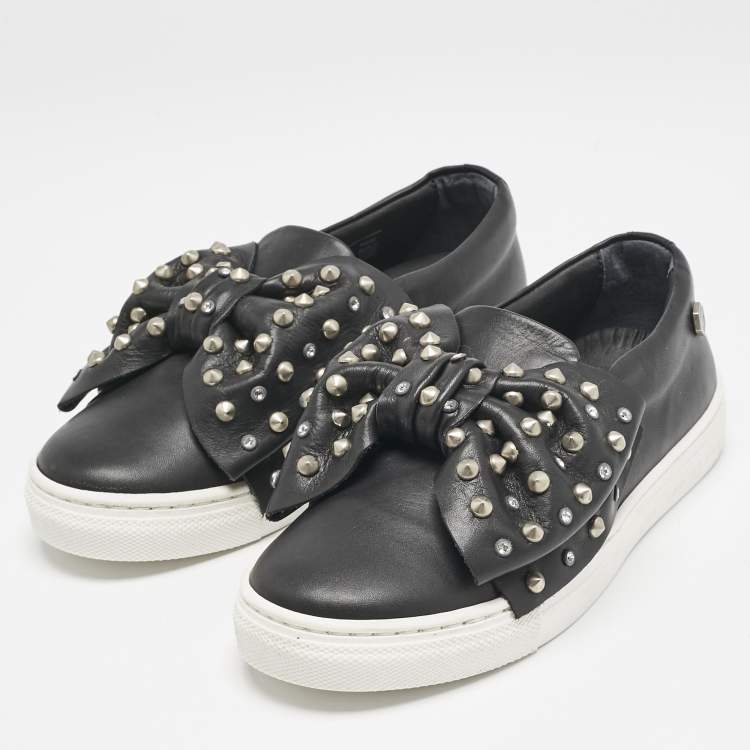 Pre Owned Philipp Plein Black Leather Studded Diana Sneakers Size 31