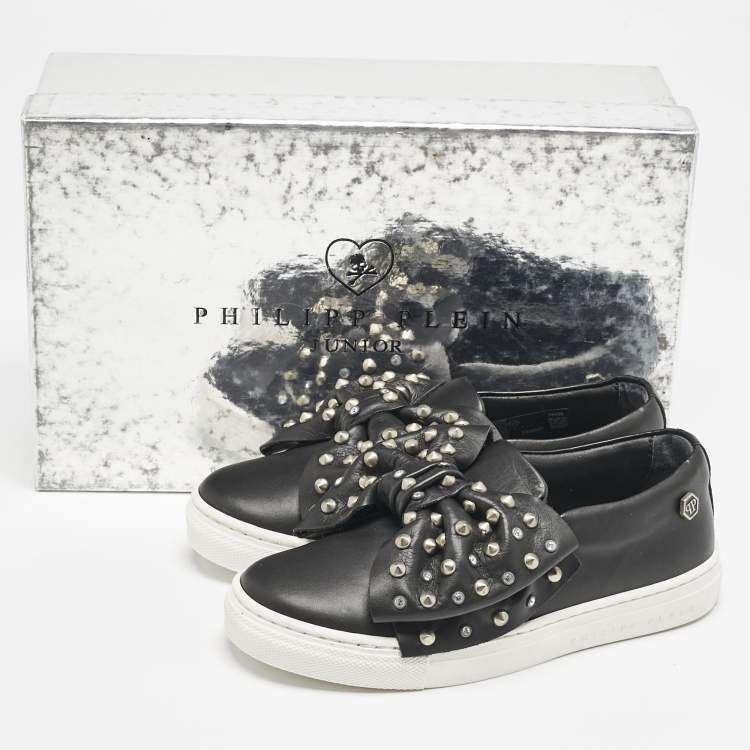 Pre Owned Philipp Plein Black Leather Studded Diana Sneakers Size 31