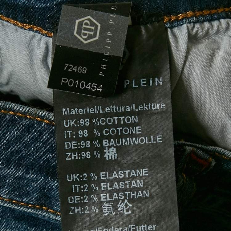 Pre Owned Philipp Plein Blue Studded Denim Raw Edge Skirt 14 Yrs