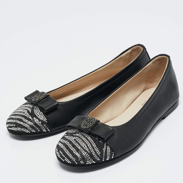 Pre Owned Philipp Plein Black Leather Crystal Embellished Aggressive Ballet Flats Size 32