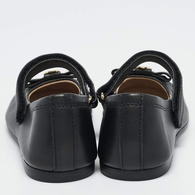 Pre Owned Philipp Plein Black Leather Crystal Embellished Bow Ballet Flats Size 29