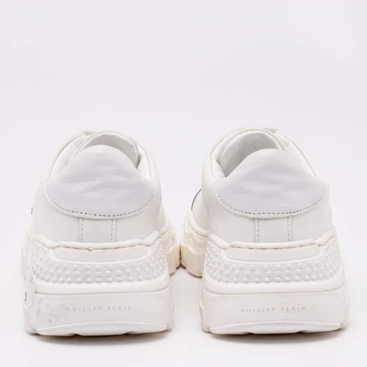 Pre Owned Philipp Plein White Leather Hexagon Sneakers Size 29