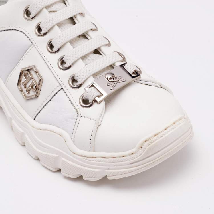 Pre Owned Philipp Plein White Leather Hexagon Sneakers Size 29