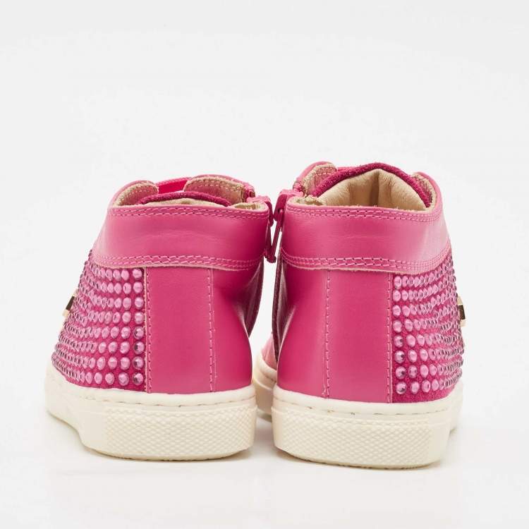Pre Owned Philipp Plein Pink Suede Crystal Embellished High Top Sneakers Size 28