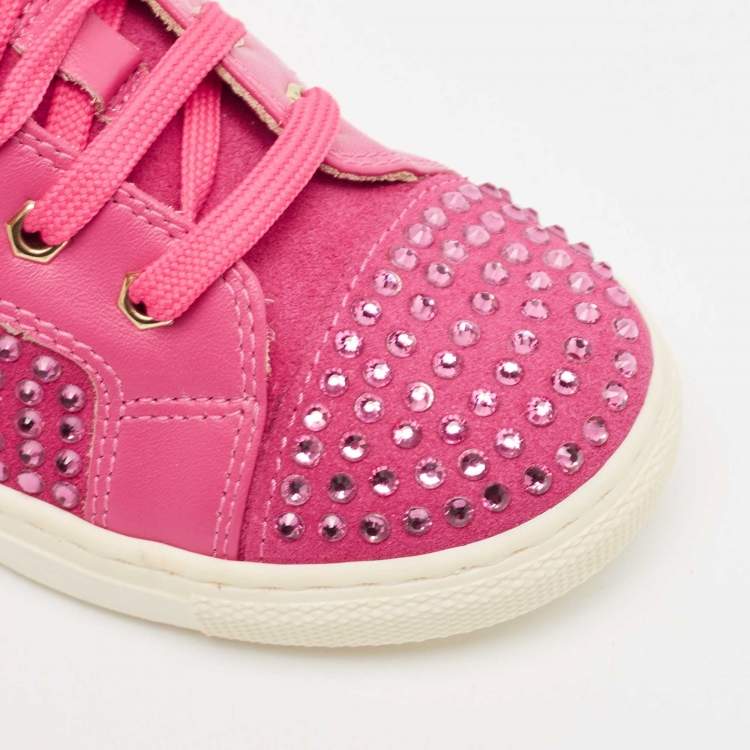 Pre Owned Philipp Plein Pink Suede Crystal Embellished High Top Sneakers Size 28